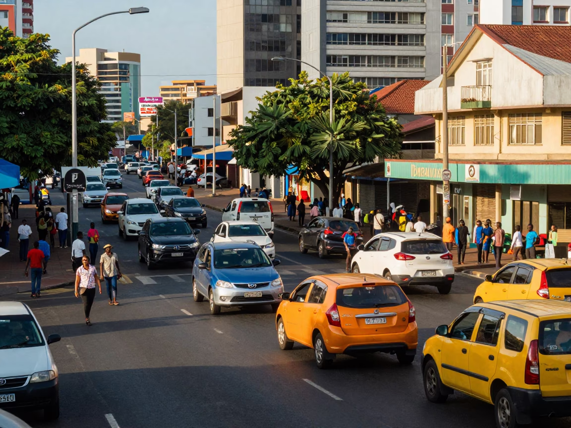 Busy Durban Street Scene Late Morning Traffic and Pedestrians in South Africa in in Durban, South Africa