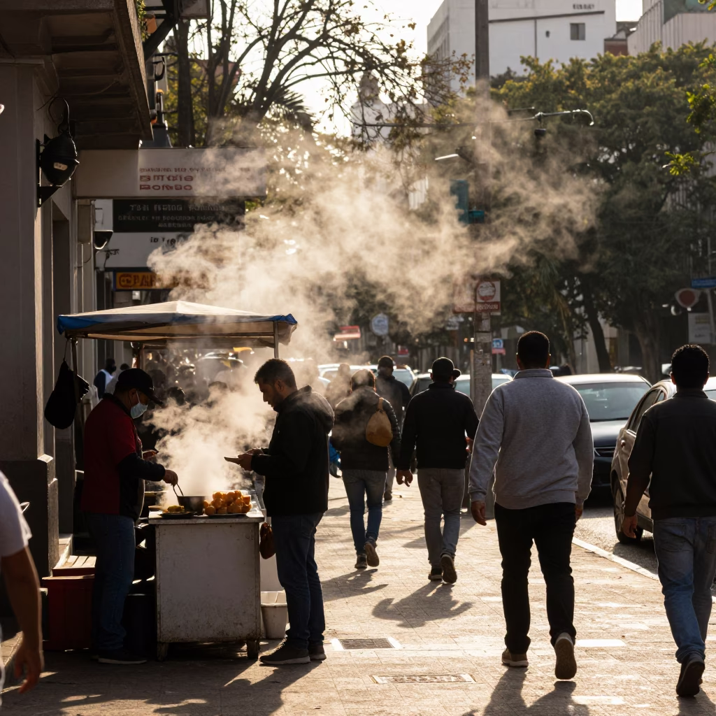 Busy Early Afternoon Street Scene in Buenos Aires Argentina with Steam and Urban Life in in Buenos Aires, Argentina