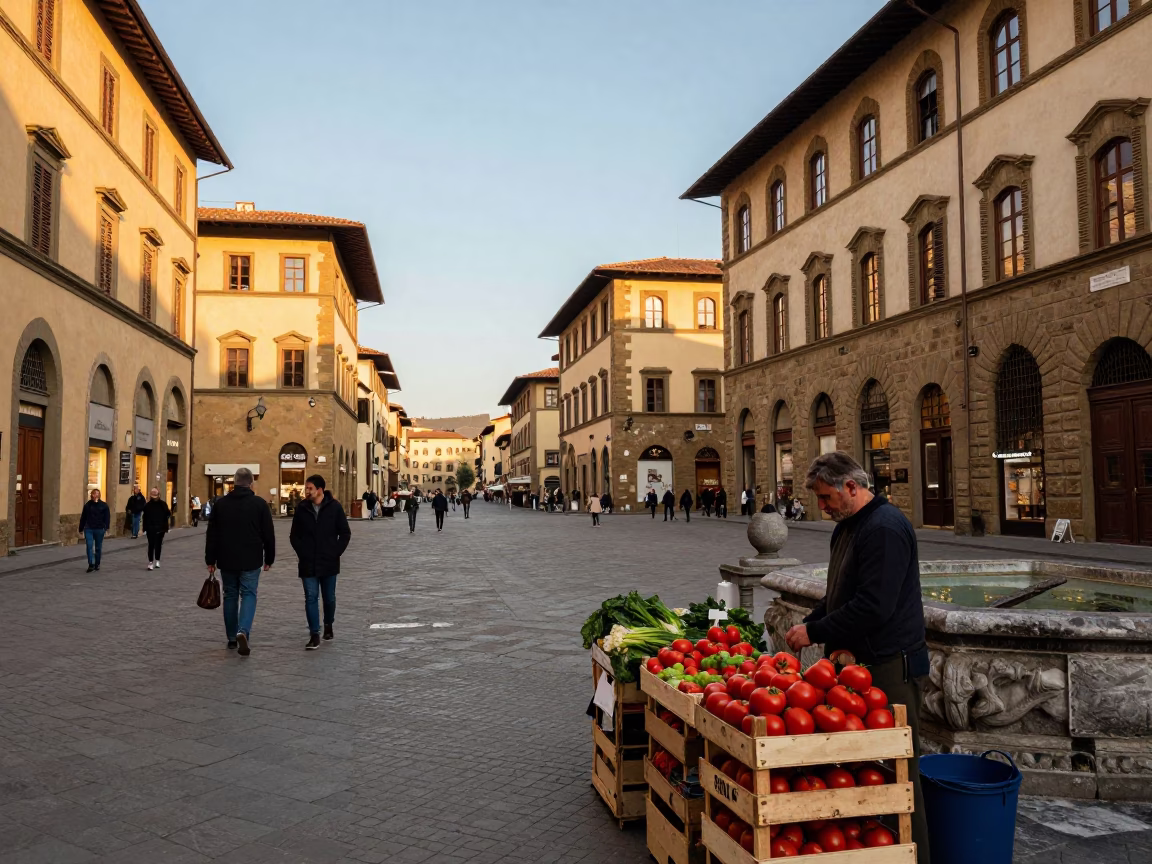 Busy Early Afternoon Street Scene in Florence Italy with Traditional Architecture and Local Life in in Florence, Italy