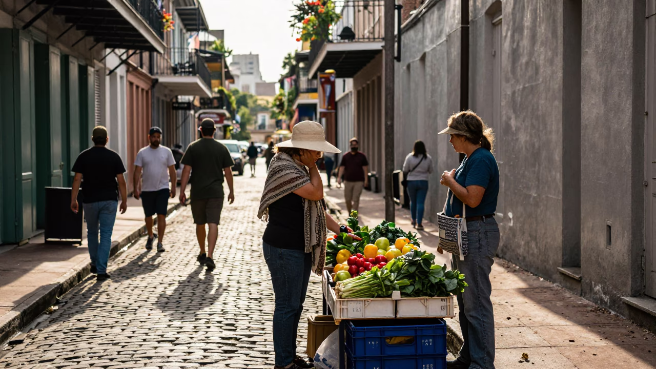 Busy Early Afternoon Street Scene in New Orleans Louisiana with Local Life in in New Orleans, Louisiana, United States