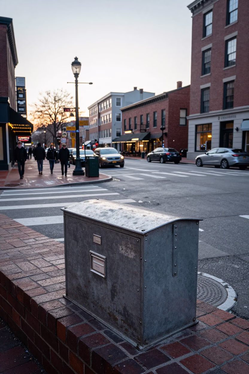 Busy Early Morning Boston Harbor Street Scene with Vintage 1970s Elements in in Boston, Massachusetts, United States