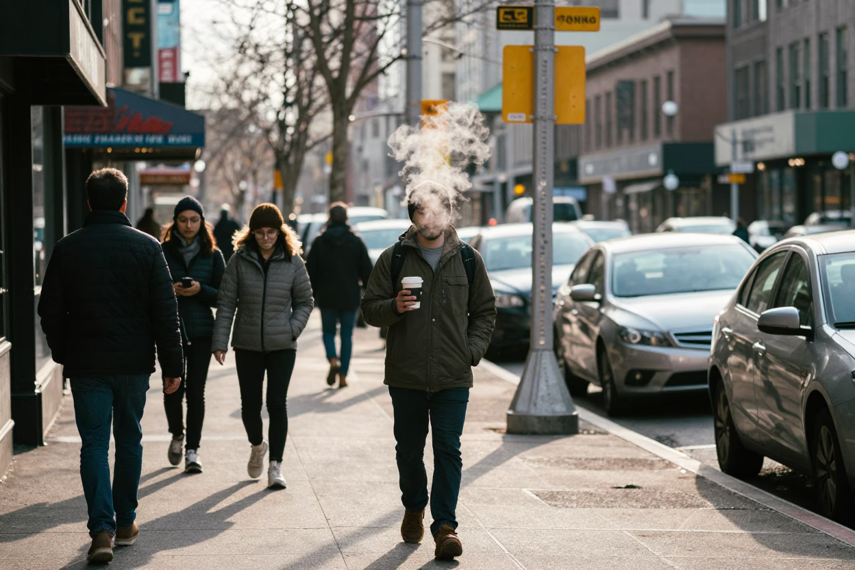 Busy Early Morning Seattle Street Scene with Coffee and Urban Life in Washington State in in Seattle, Washington, United States