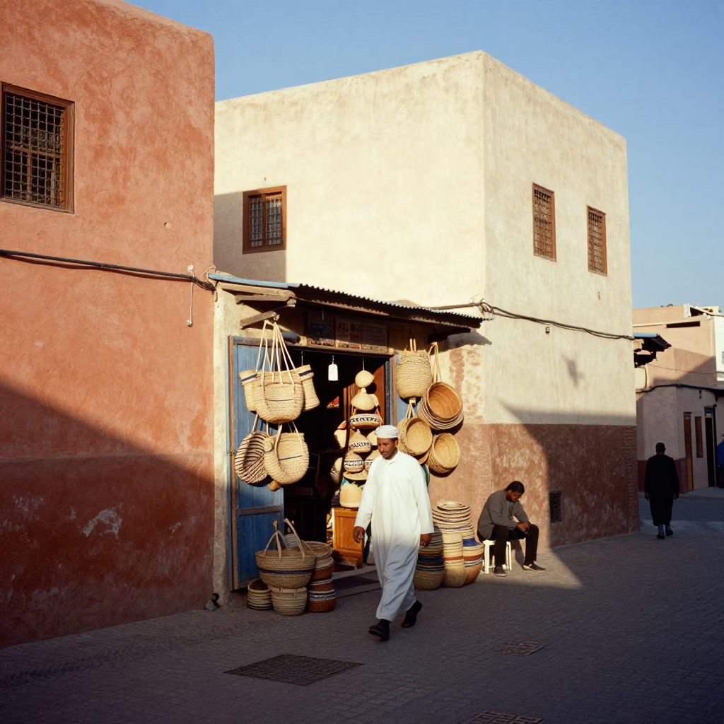 Busy Fez Morocco Street Scene Early Afternoon with Traditional Architecture and Daily Life in in Fez, Morocco