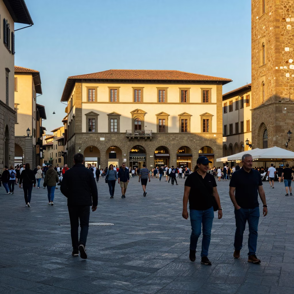 Busy Florence Italy Early Afternoon Street Scene with Tourists and Historic Architecture in in Florence, Italy