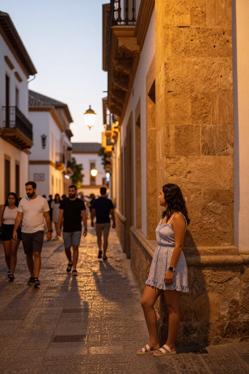 Busy Granada Spain Evening Street Scene with Local Life and Honeyed Light in in Granada, Spain