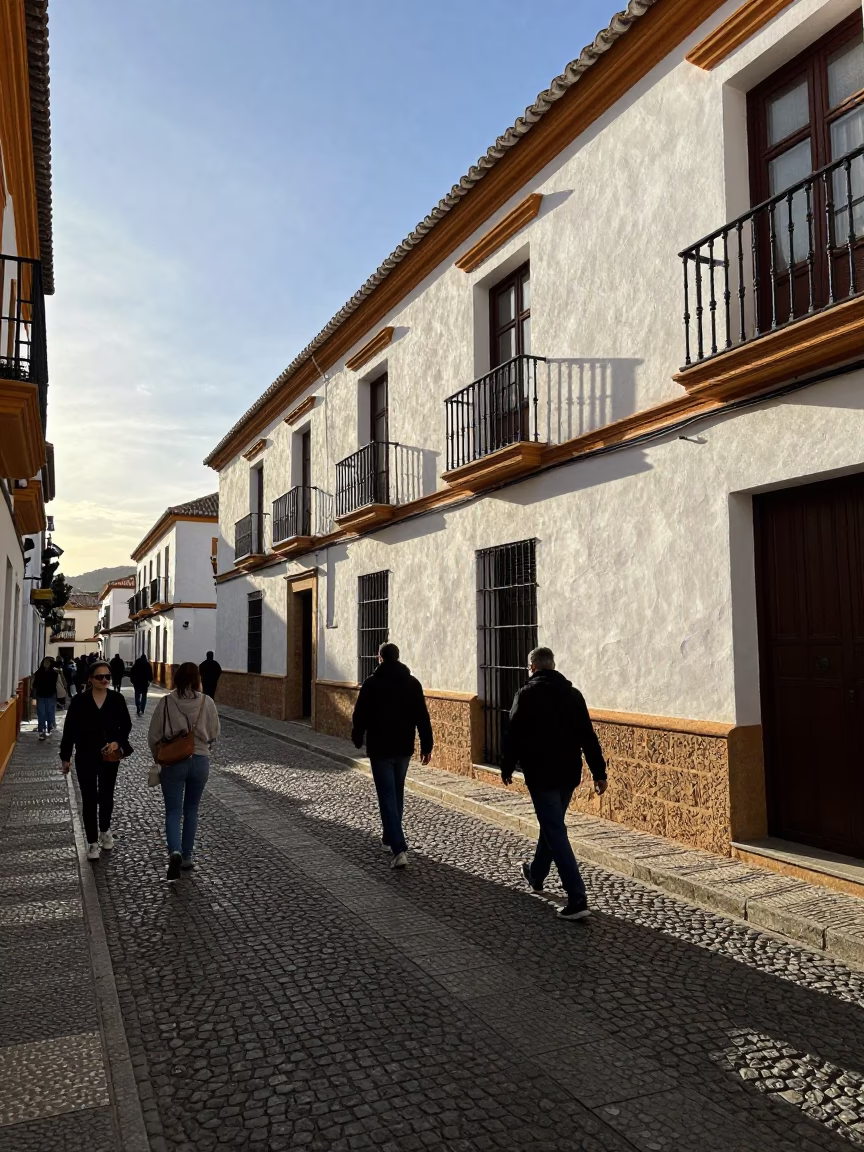 Busy Granada Spain Street Scene Early Afternoon Local Life and Architecture in in Granada, Spain