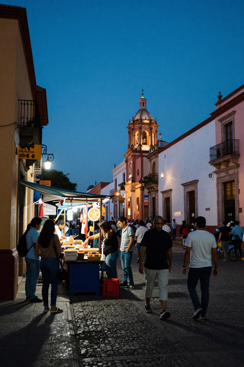 Busy Guadalajara Mexico Evening Street Scene with Bellows and Local Life in in Guadalajara, Mexico