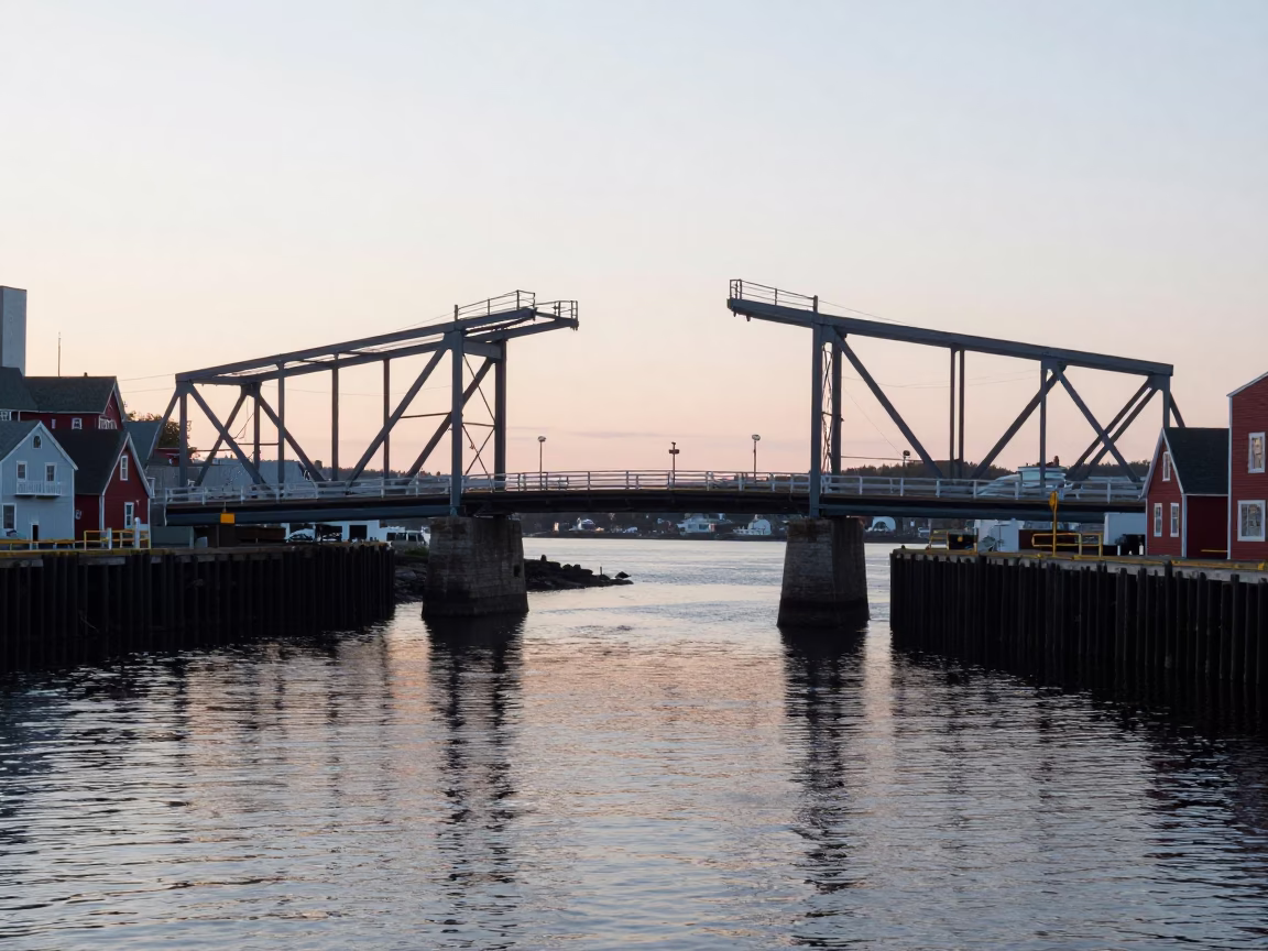 Busy Halifax Nova Scotia Harbor Morning with Drawbridge and Tidal Channel in in Halifax, Nova Scotia, Canada