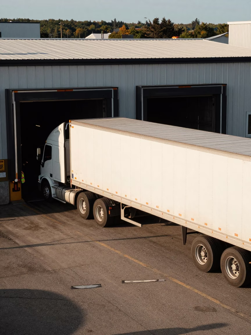 Busy Halifax Nova Scotia Loading Dock Area with Semi-Trailer Truck in Early Afternoon in in Halifax, Nova Scotia, Canada