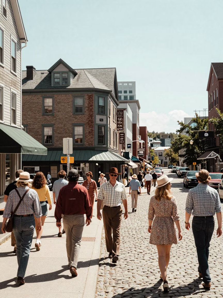 Busy Halifax Nova Scotia Midday Street Scene with Vintage 1970s Details in in Halifax, Nova Scotia, Canada