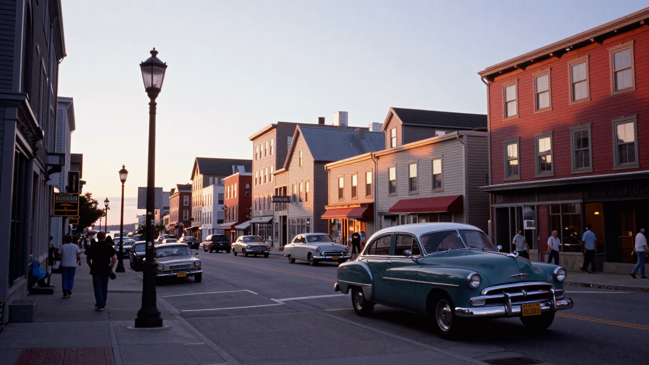 Busy Halifax Nova Scotia Street Scene at Nautical Dawn with Vintage 1950s Atmosphere in in Halifax, Nova Scotia, Canada
