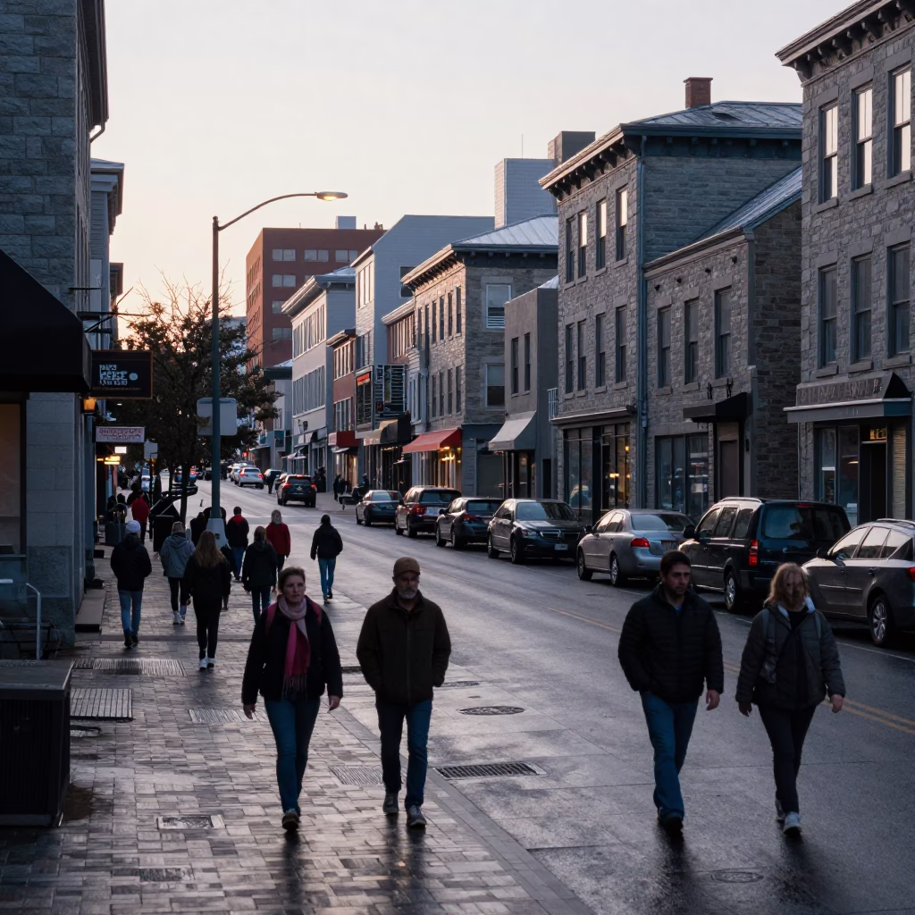 Busy Halifax Nova Scotia Street Scene Early Morning 1980s City Life in in Halifax, Nova Scotia, Canada