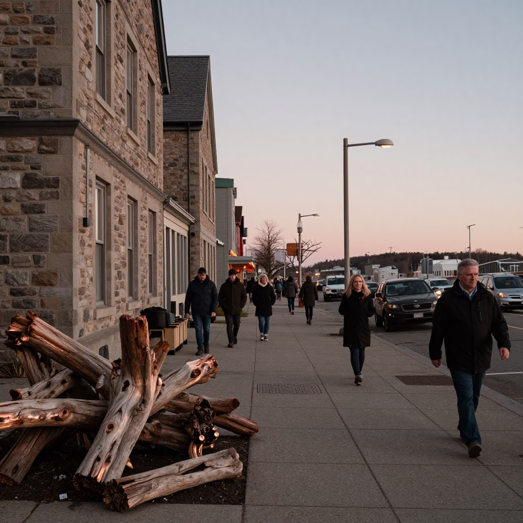 Busy Halifax Nova Scotia Street Scene with Driftwood and Copper Dusk Light in in Halifax, Nova Scotia, Canada