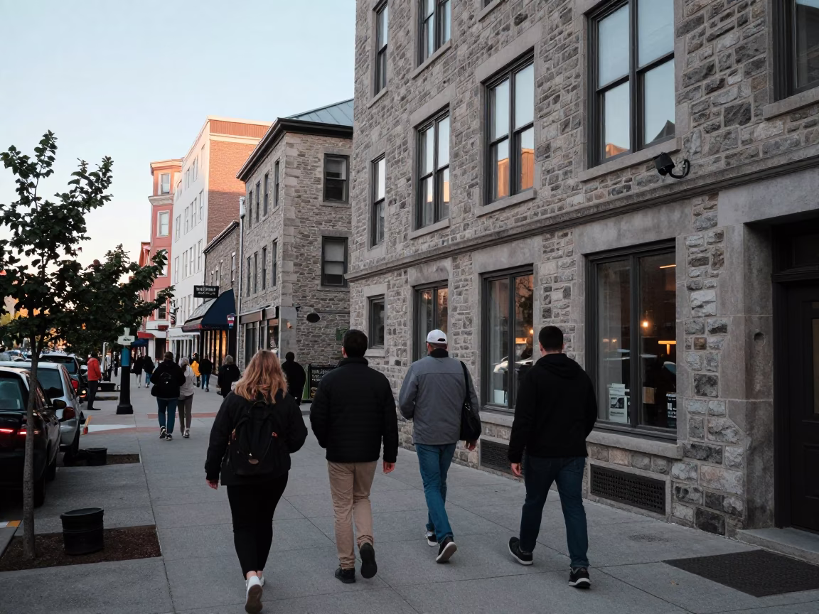 Busy Halifax Street Scene Late Afternoon with Local Pedestrians and Urban Architecture in in Halifax, Nova Scotia, Canada