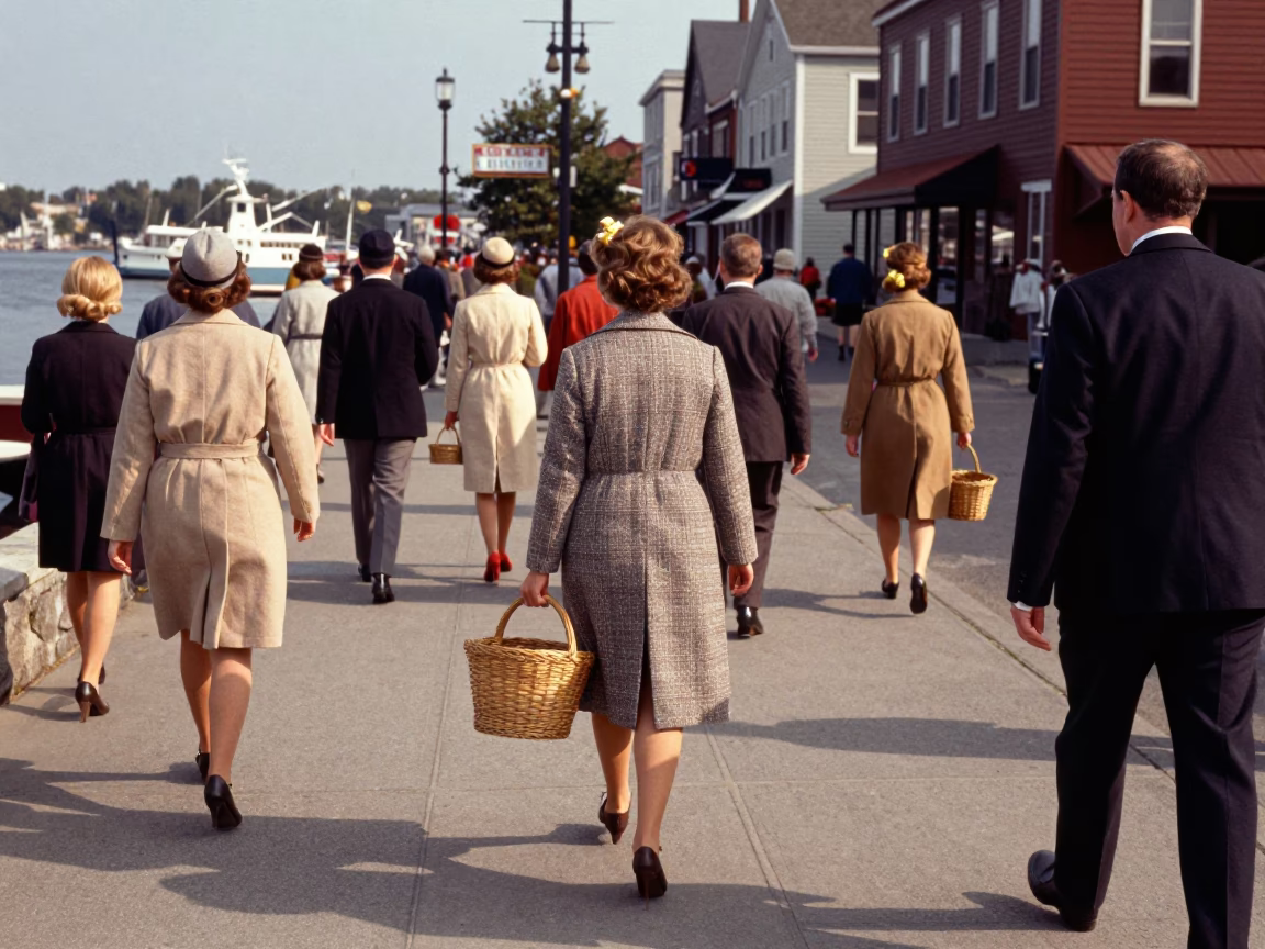 Busy Halifax Street Scene With Woven Basket And Local Interaction in in Halifax, Nova Scotia, Canada