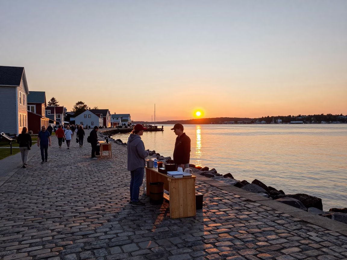 Busy Halifax Waterfront at Sunset with Iron Deadbolt and Latch Details in in Halifax, Nova Scotia, Canada