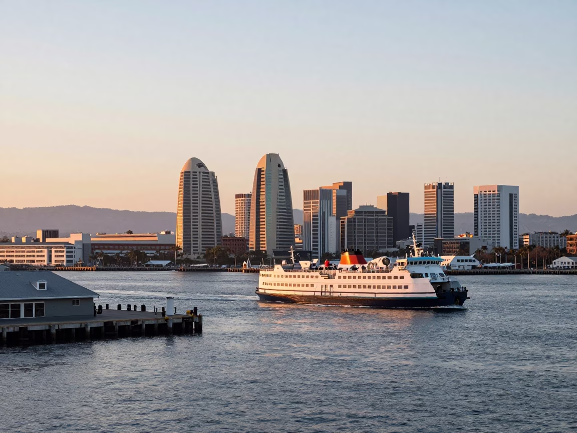 Busy Harbor in San Diego at First Light Of Dawn in in San Diego, California, United States