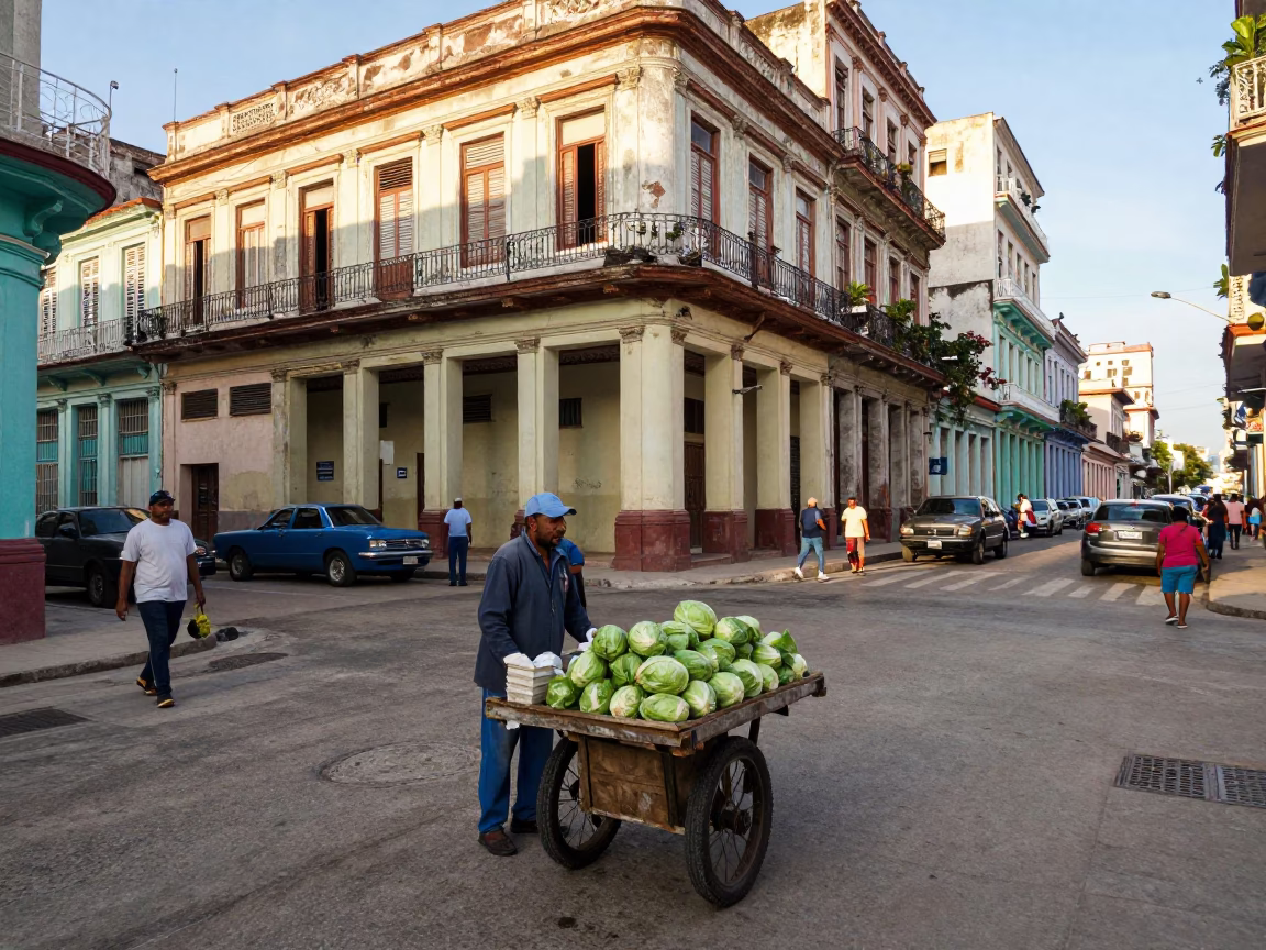 Busy Havana Cuba Street Scene Early Afternoon with Local Vendors and Pedestrians in in Havana, Cuba
