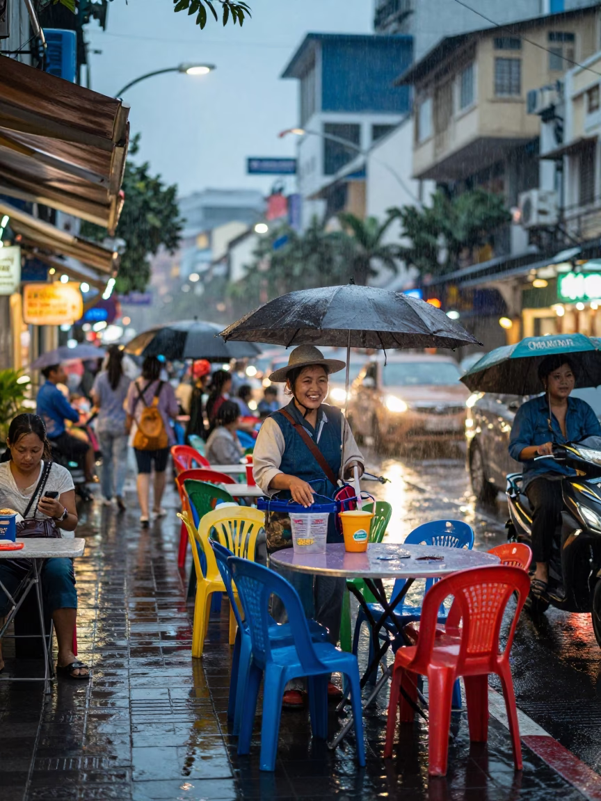 Busy Ho Chi Minh Street Dusk Light Rain Scene in in Ho Chi Minh City, Vietnam