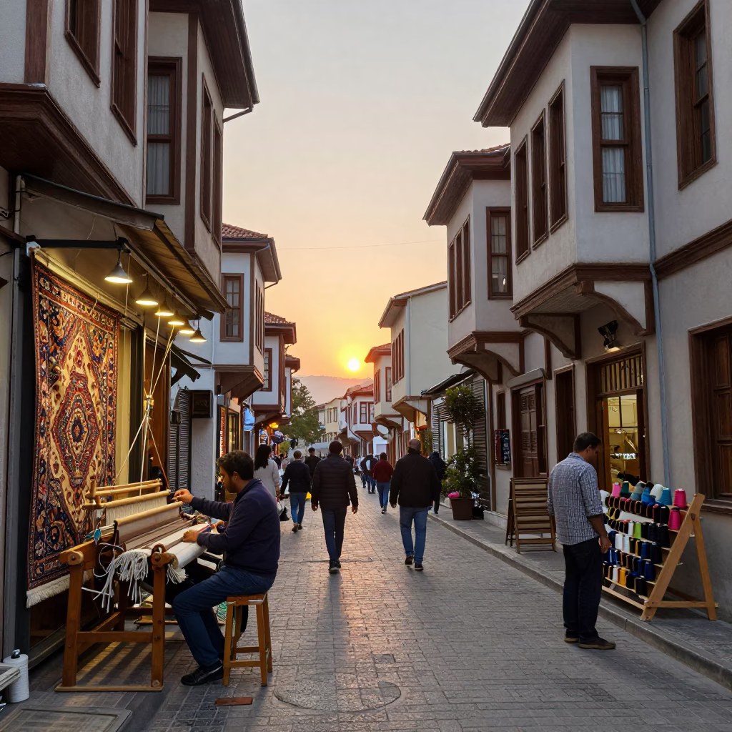Busy Izmir Turkey Street Scene at Sunset with Loom and Local Life in in Izmir, Turkey