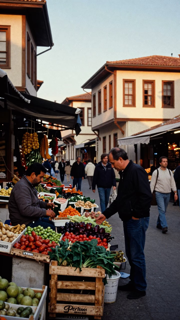 Busy Izmir Turkey Street Scene Honeyed Evening Light with Traditional Details in in Izmir, Turkey