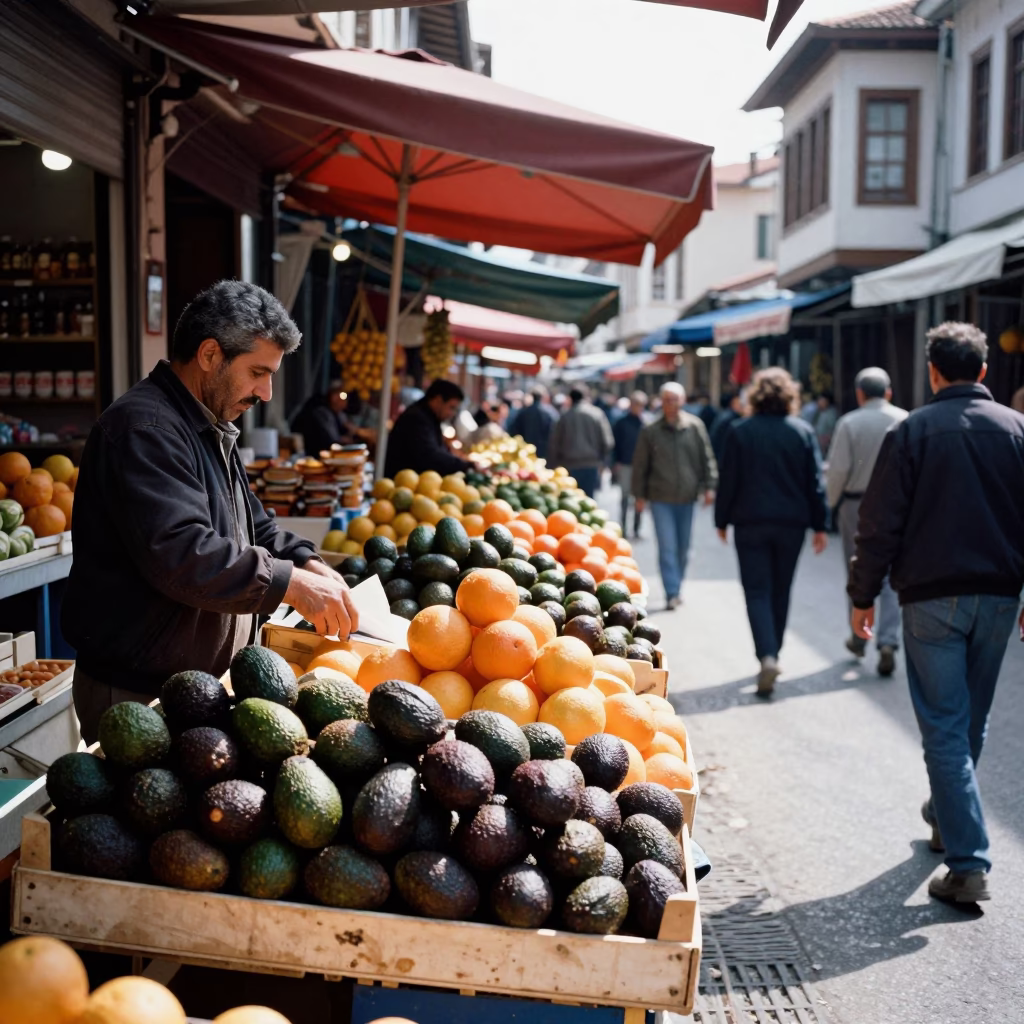 Busy Izmir Turkey Street Scene Midmorning Light with Local Market Activity in in Izmir, Turkey