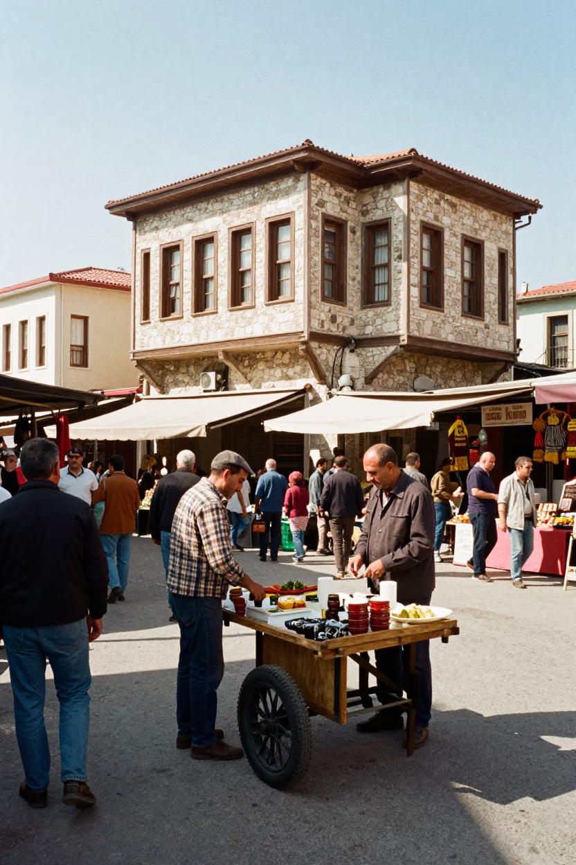 Busy Izmir Turkey Street Scene Midmorning with Local Market Activity and Traditional Details in in Izmir, Turkey