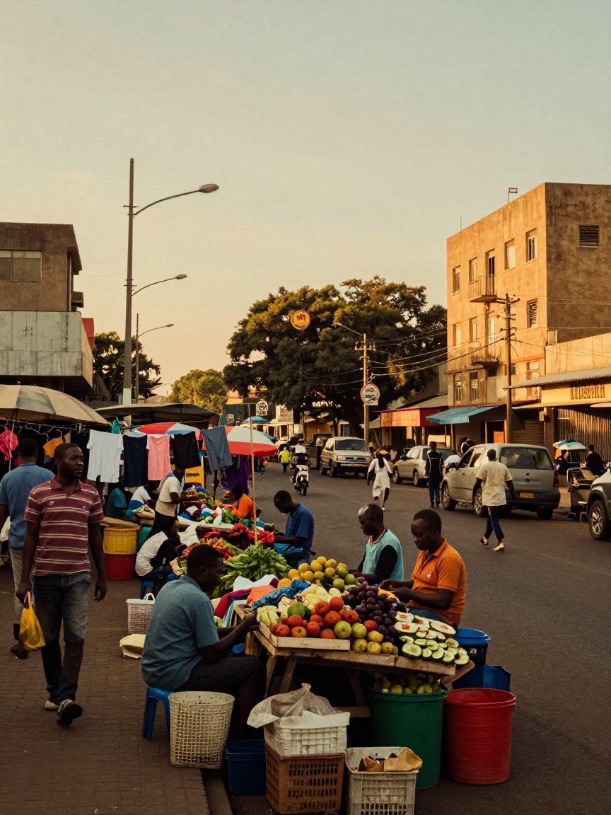 Busy Johannesburg Street Scene at Golden Hour with Laundry and Local Life in in Johannesburg, South Africa