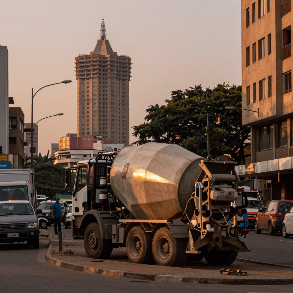 Busy Johannesburg Street Scene Before Dusk with Construction and Local Life in in Johannesburg, South Africa