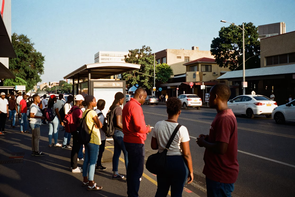 Busy Johannesburg Street Scene Late Afternoon with Aloe Vera Plantation Background in in Johannesburg, South Africa