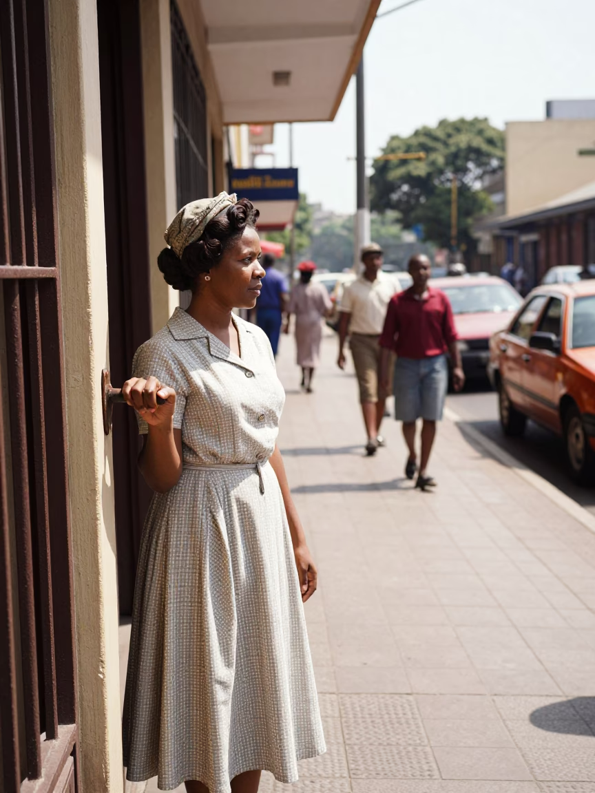 Busy Johannesburg Street Scene Midmorning 1960s with Gate Handle and Mug in in Johannesburg, South Africa