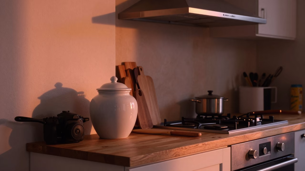 Busy Kitchen in Lyon at Copper-toned Light Before Dusk in in Lyon, France