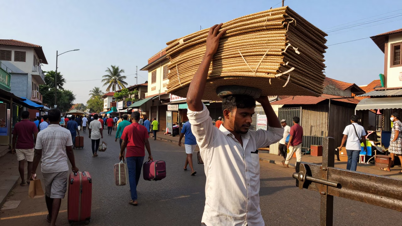 Busy Kochi Street Scene Late Afternoon with Luggage and Local Life in in Kochi, India