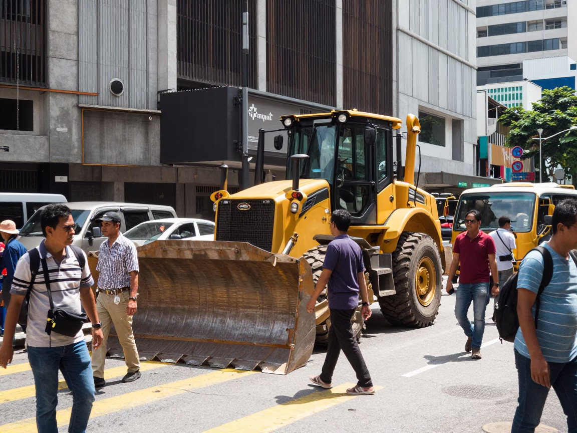 Busy Kuala Lumpur Midday Street Scene with Construction and Urban Life in in Kuala Lumpur, Malaysia