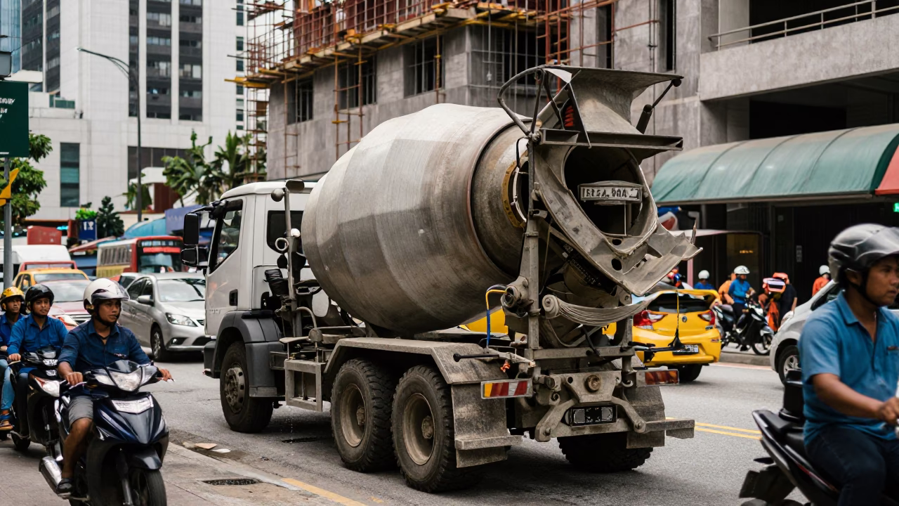 Busy Kuala Lumpur Street Scene Early Afternoon Construction and Local Life in in Kuala Lumpur, Malaysia