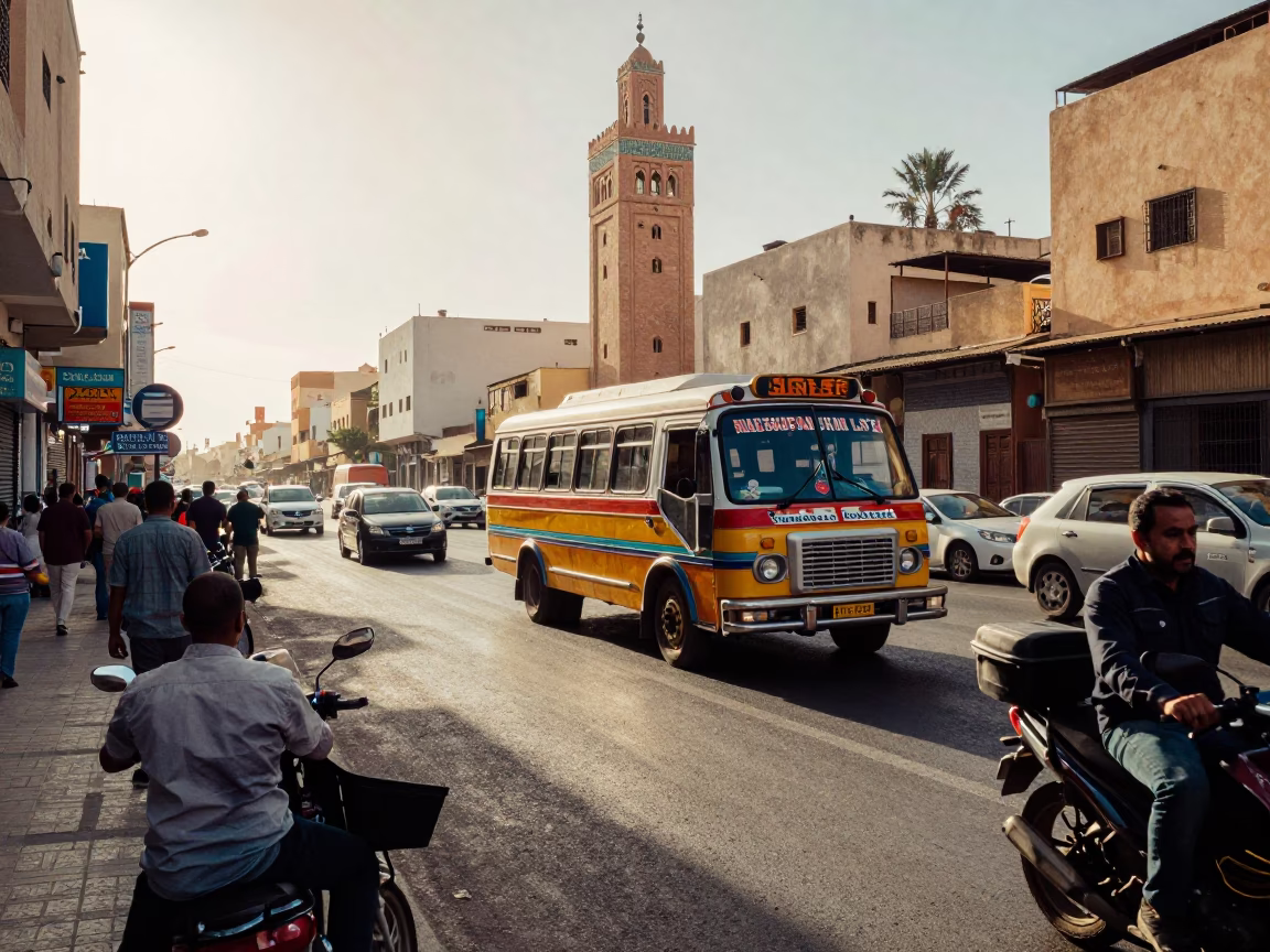 Busy Late Morning Street Scene in Casablanca Morocco with Vintage Details in in Casablanca, Morocco