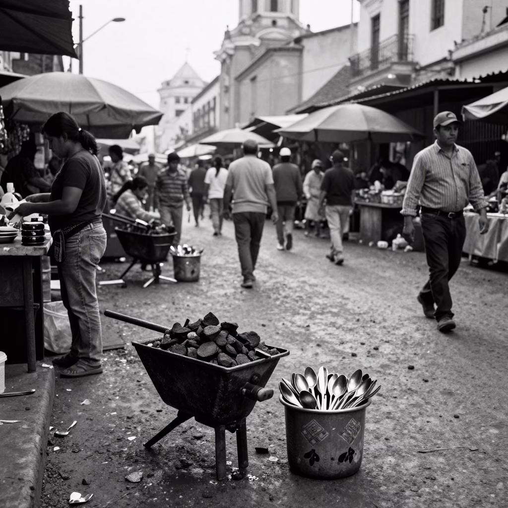 Busy Lima Peru Late Morning Street Scene with Local Market Details in in Lima, Peru