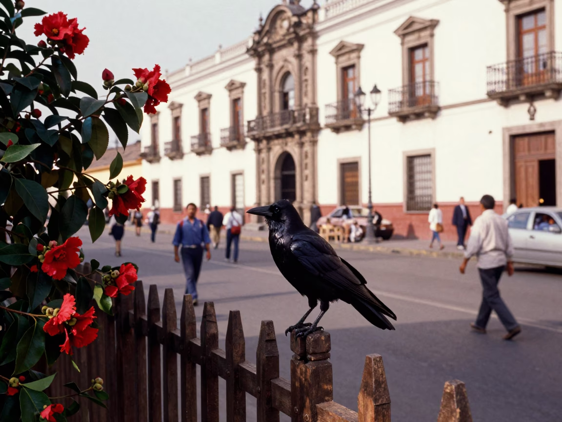 Busy Lima Peru Street Scene with Crow and Camellia in Early Afternoon in in Lima, Peru