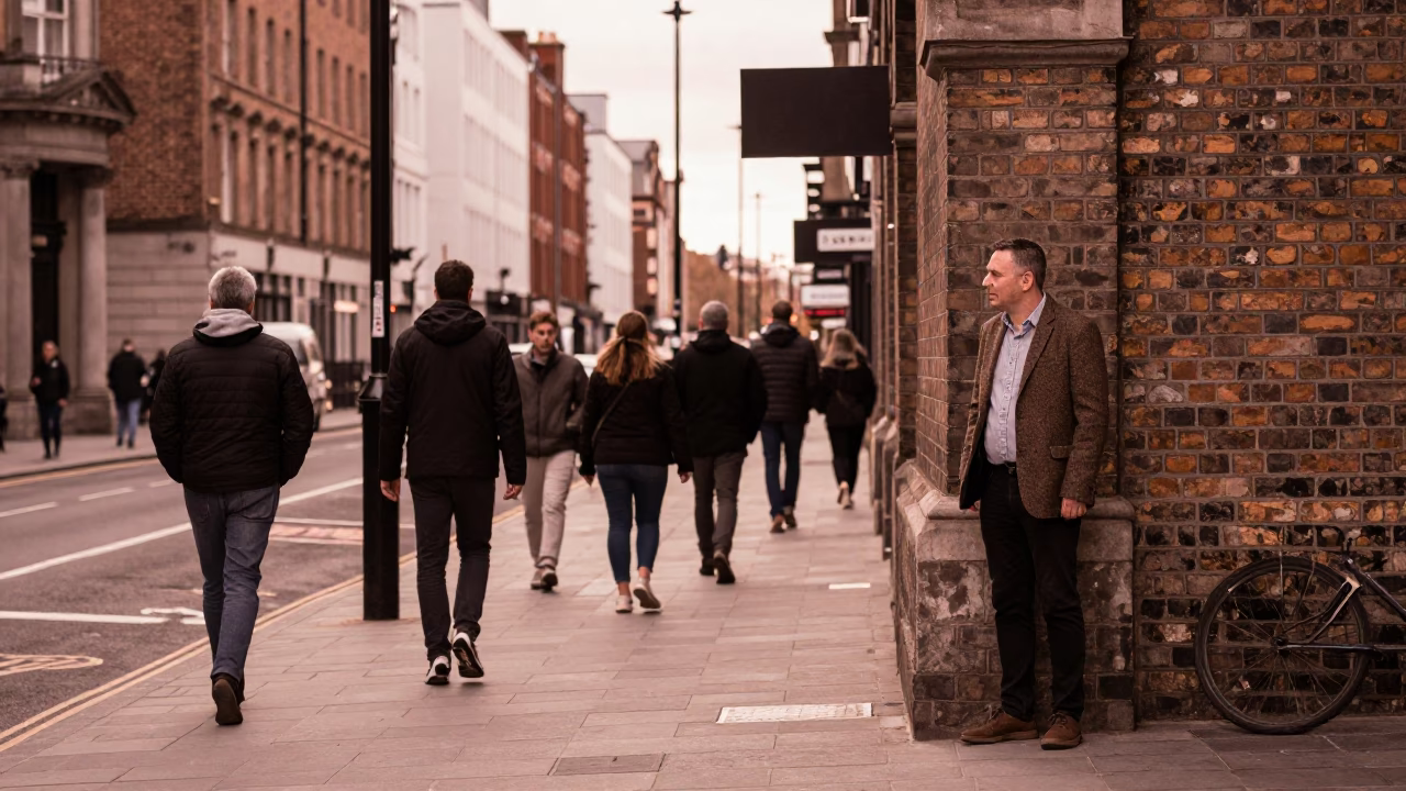 Busy Liverpool Street Scene in Copper Toned Dusk Light with Vintage Details in in Liverpool, United Kingdom