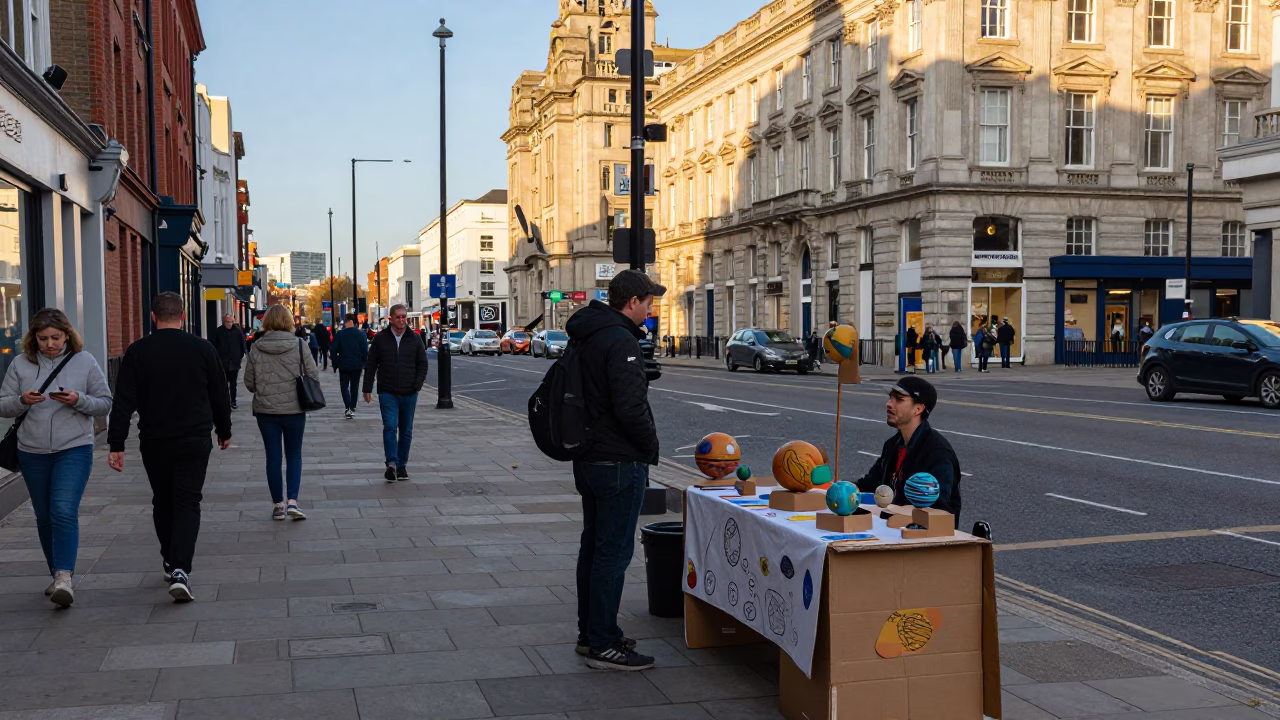 Busy Liverpool Street Scene Late Afternoon Light with Local Market Activity in in Liverpool, United Kingdom