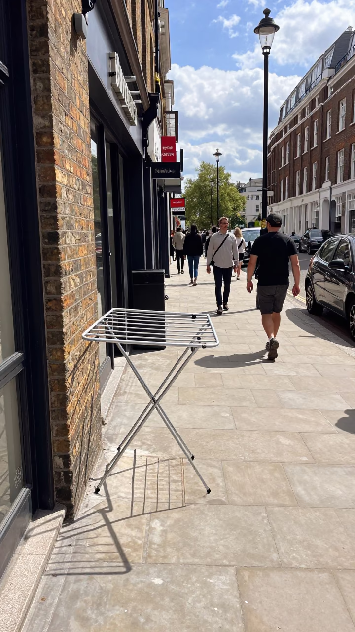 Busy London Midday Street Scene with Drying Rack and Aqueduct Arcades in in London, United Kingdom