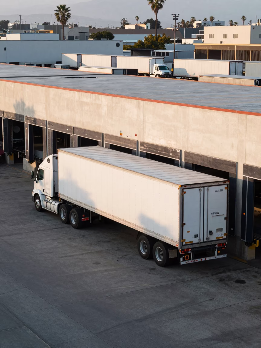 Busy Los Angeles Loading Dock with Semi-Trailer in Late Morning Sun in in Los Angeles, California, United States