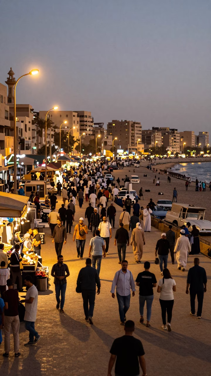 Busy Luxor Street Scene at Dusk with Tourists and Local Vendors in Egypt in in Luxor, Egypt
