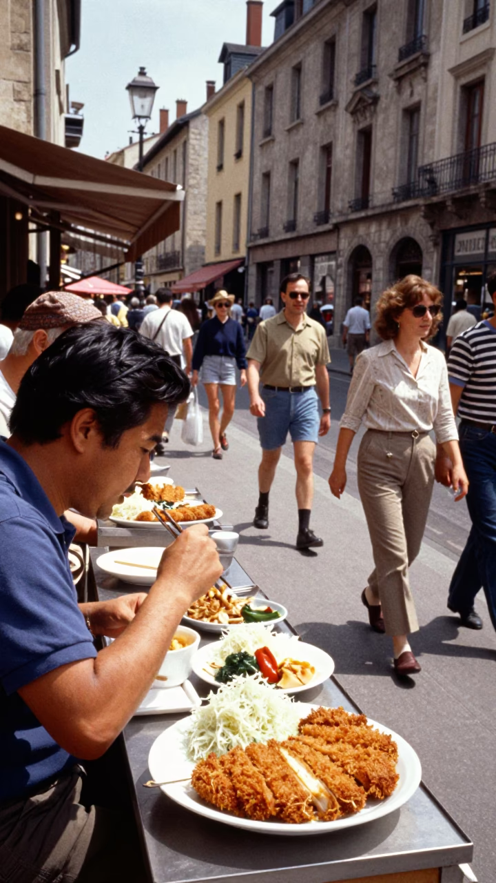 Busy Lyon France Midday Street Scene with Traditional Food and Local Interaction in in Lyon, France