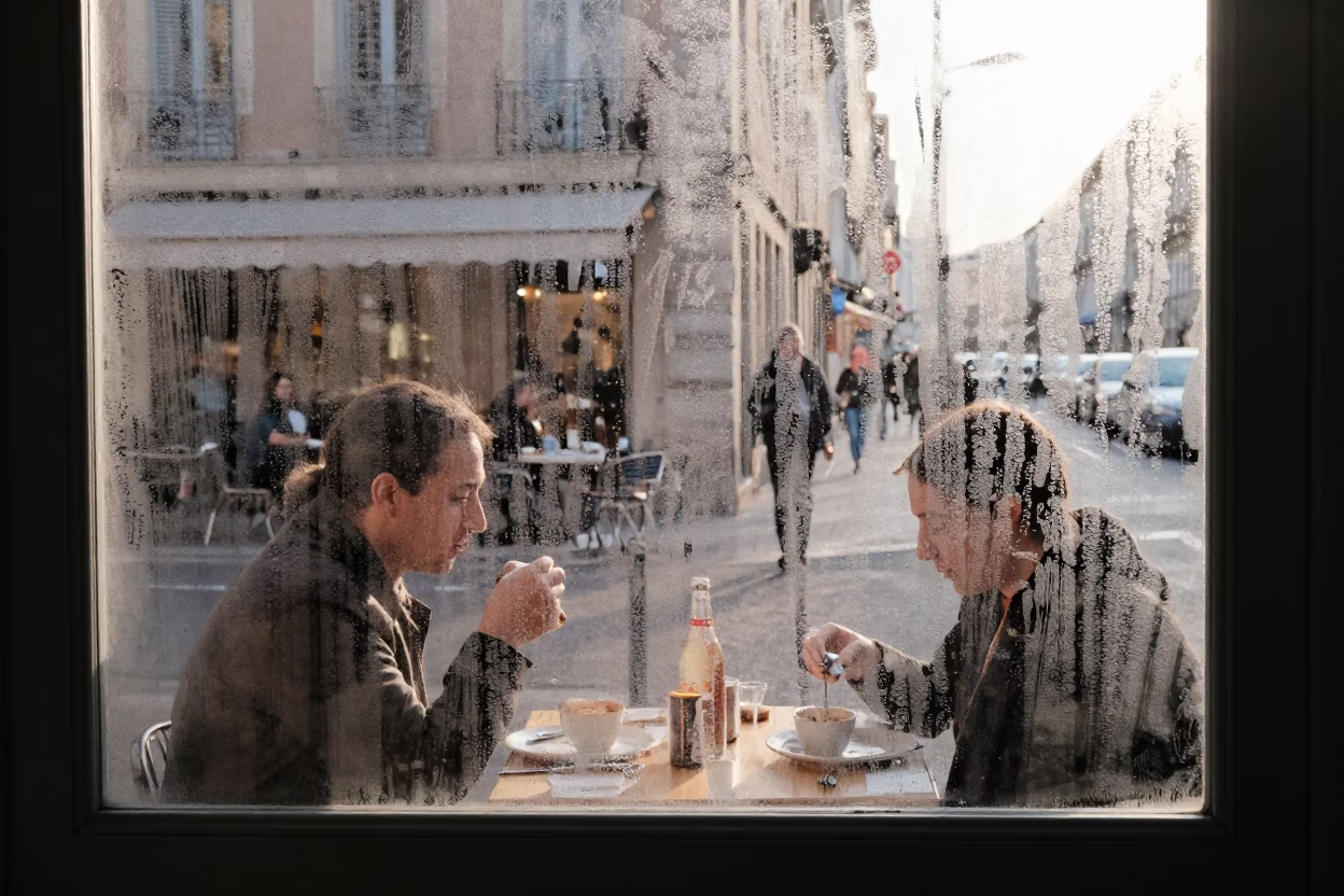 Busy Marseille Breakfast Scene with Condensation and Sardines at Sunrise in in Marseille, France
