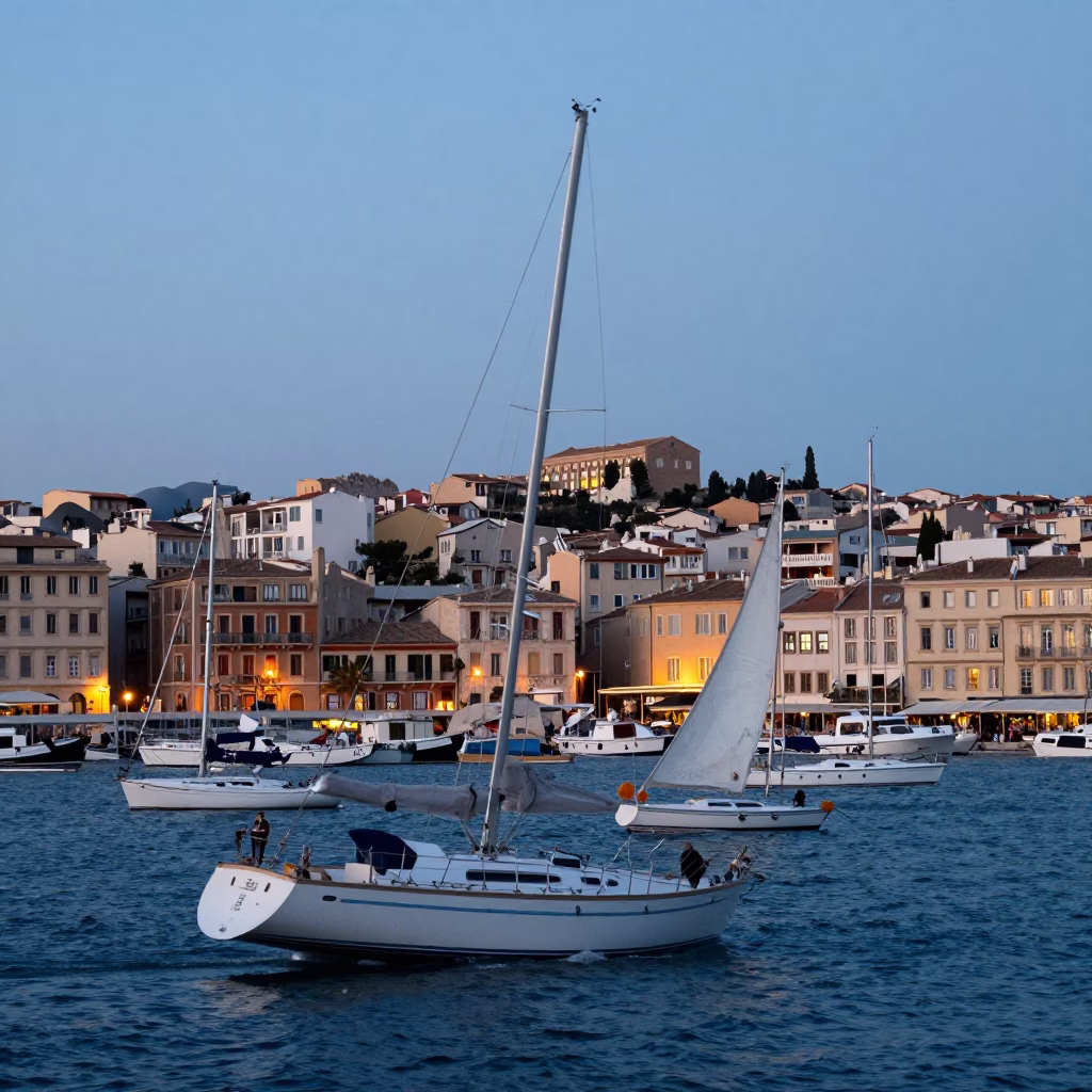 Busy Marseille Port Evening with Sailing Boats and Local Street Life in in Marseille, France