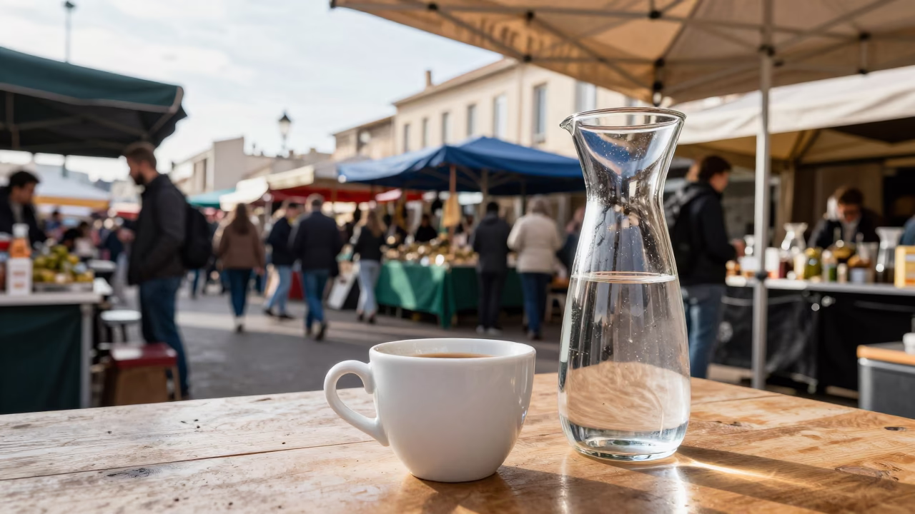 Busy Marseille Street Market Late Morning with Olives Coffee Mugs and Local Commerce in in Marseille, France