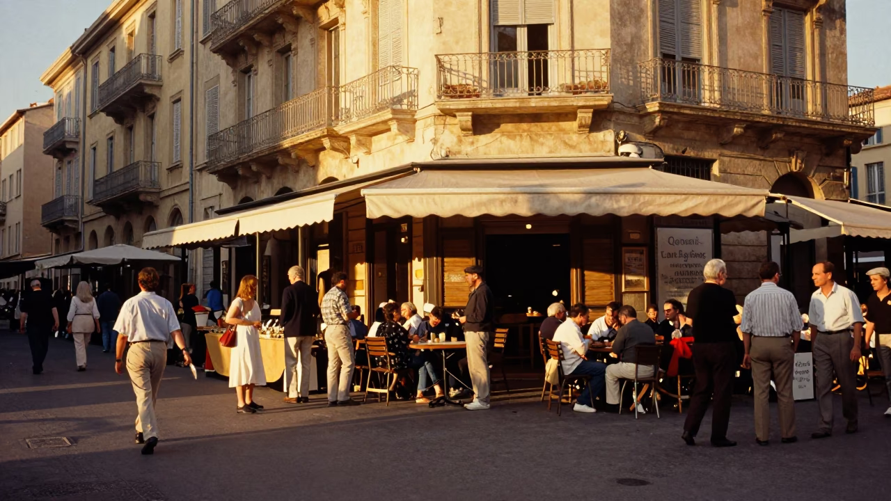 Busy Marseille Street Scene at Golden Hour with Local Market Activity in in Marseille, France