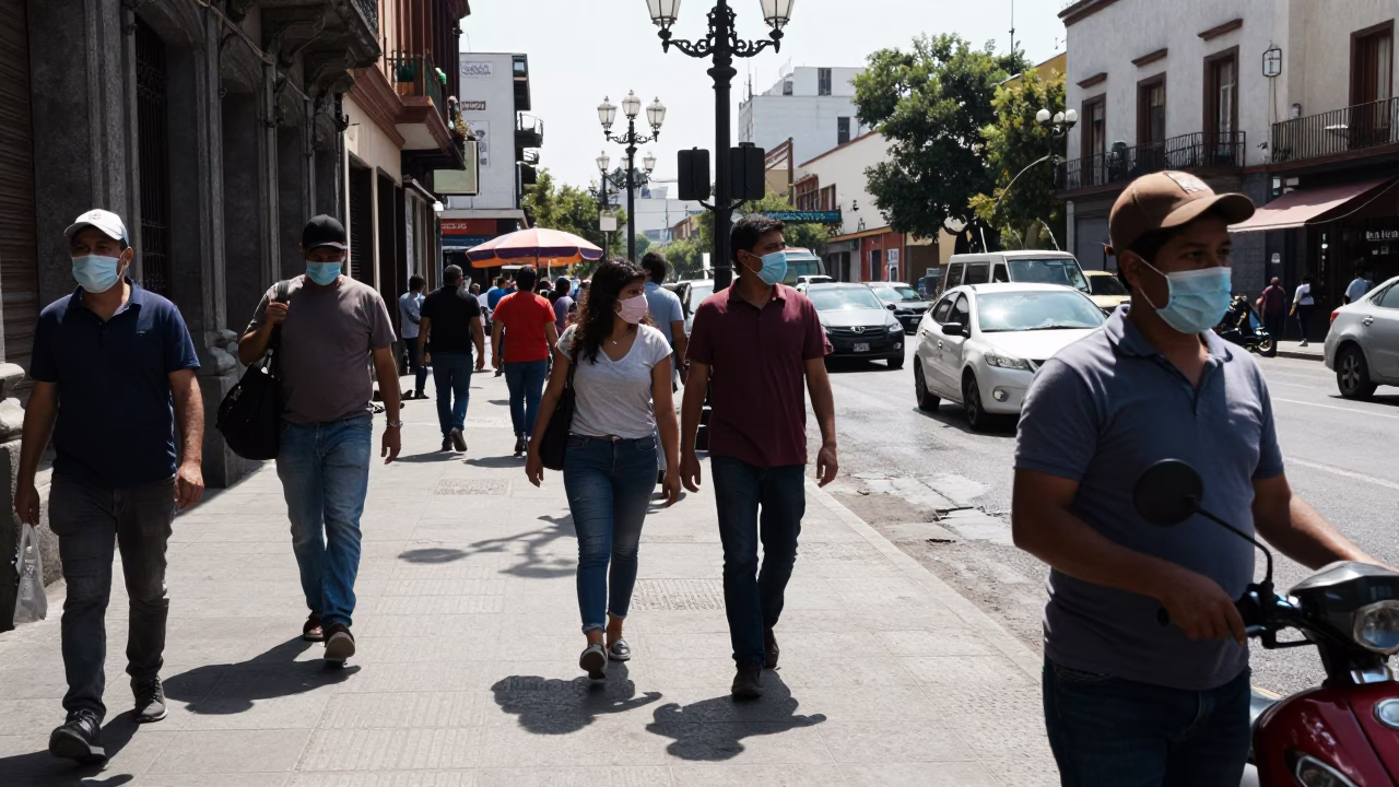 Busy Mexico City Street Scene Under Flat Noon Glare with Local Details in in Mexico City, Mexico