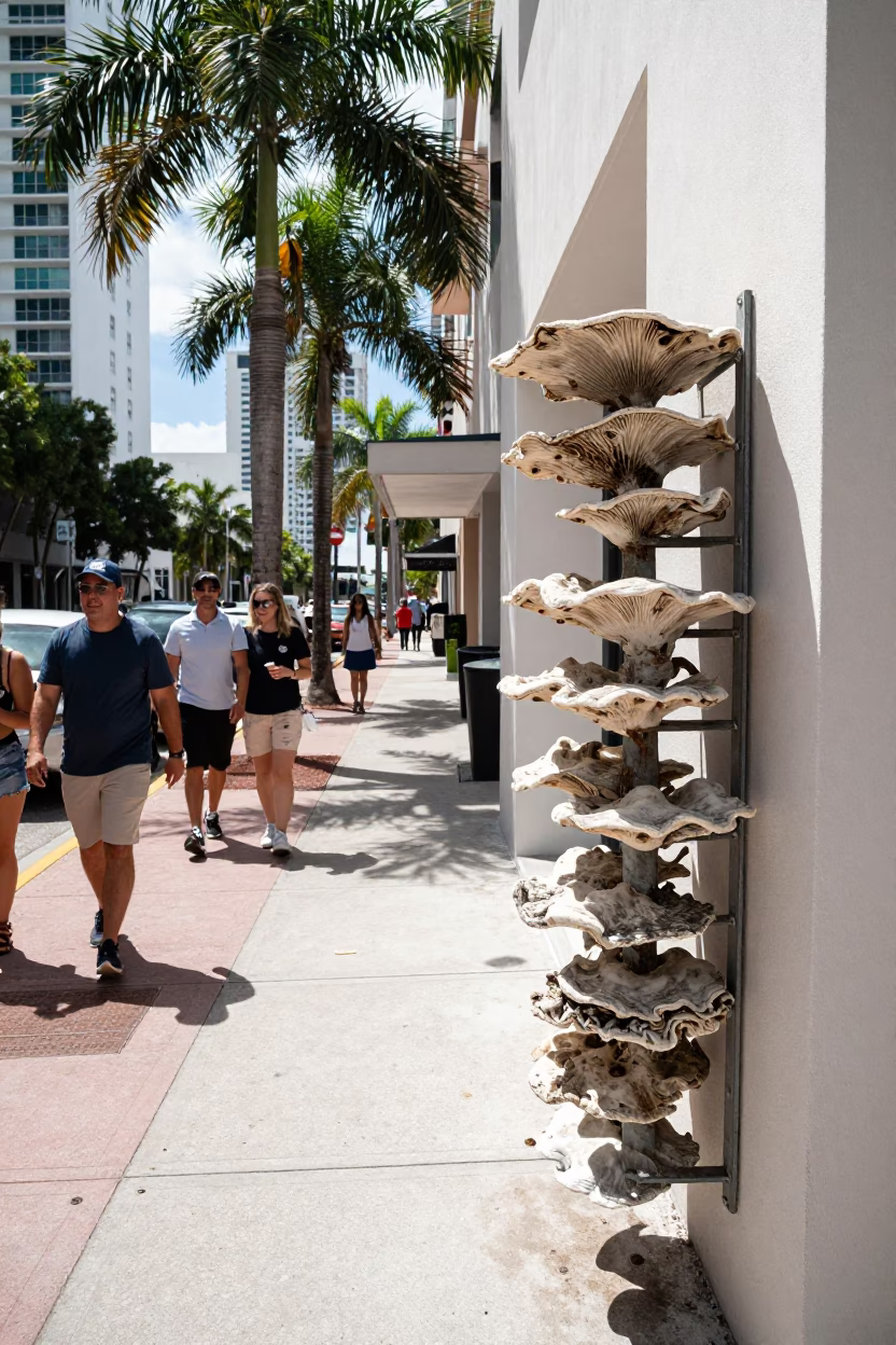 Busy Miami Florida Street Scene in Bright Midmorning Light with Local Details in in Miami, Florida, United States
